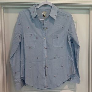 Lilly Pulitzer Blue Striped Button Down Shirt with Star Embroidery